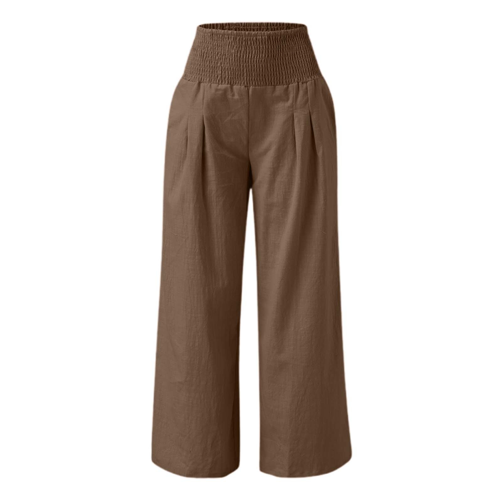 thumbnail image 4 of Pantalones anchos de cintura alta para mujer: elásticos, de color liso, con bolsillos y cinturón, para llevar a diario de forma informal. Tallas: M-XXXL., 4 of 5